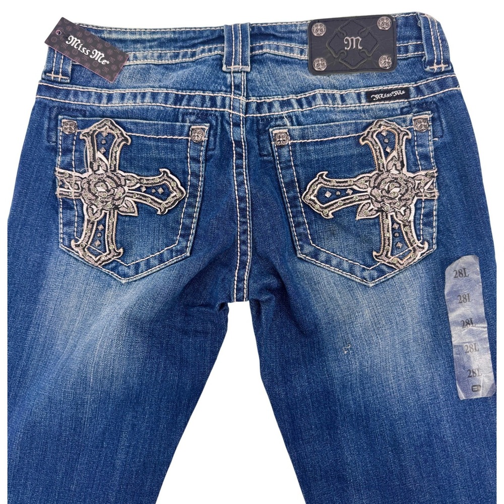 Miss Me Jeans Women's 28L Bootcut Style JP6074B Embellished Pockets New 30x35